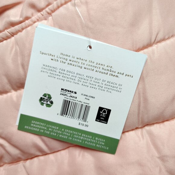 Sportpet Dog Size X-Large Pink Quilted Puffer Pet Winter Jacket - Picture 4 of 10